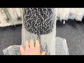 Ivory Embroidered Beaded Tulle - EB1037