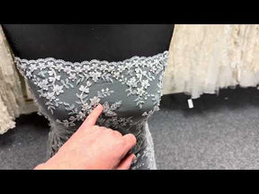 Light Grey 3D Embroidered Beaded Tulle - EB1026