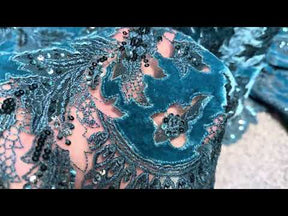 Teal 3D Velvet Lace - EB3023
