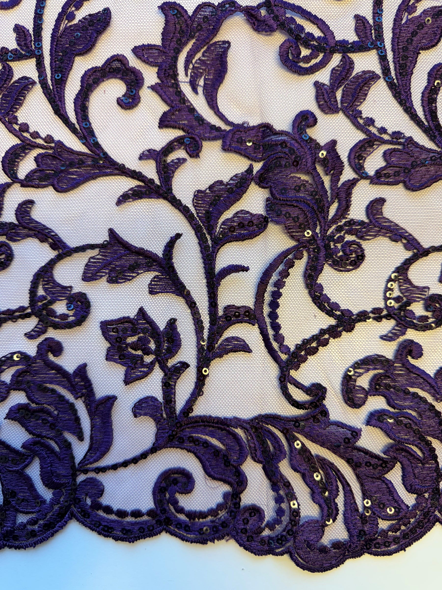 Purple Sequin Embroidery Lace - Richina