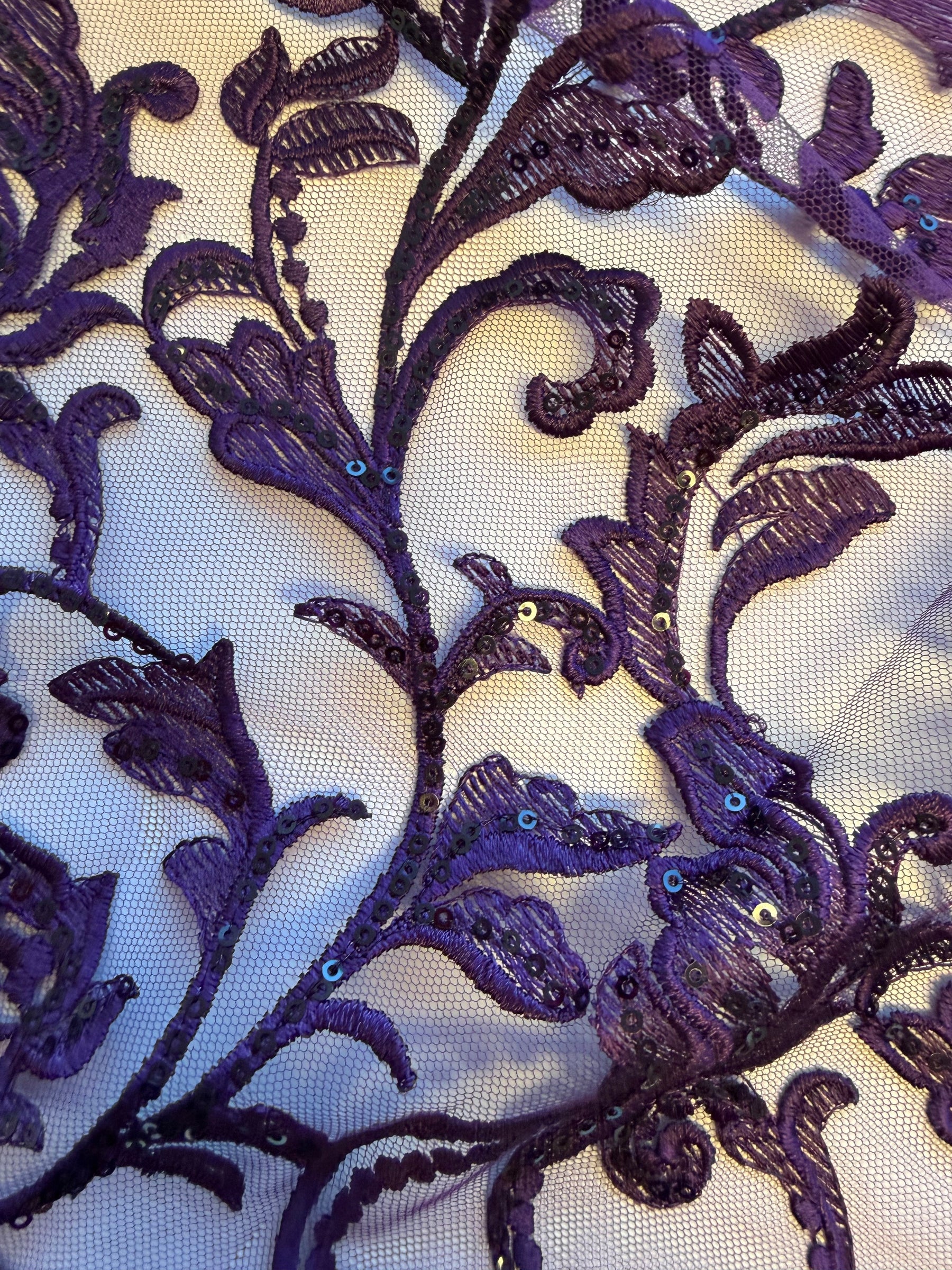 Purple Sequin Embroidery Lace - Richina