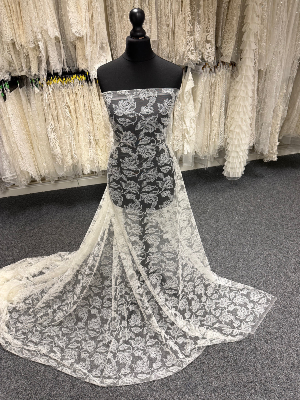 Ivory French Flock Floral Lace - Rebel