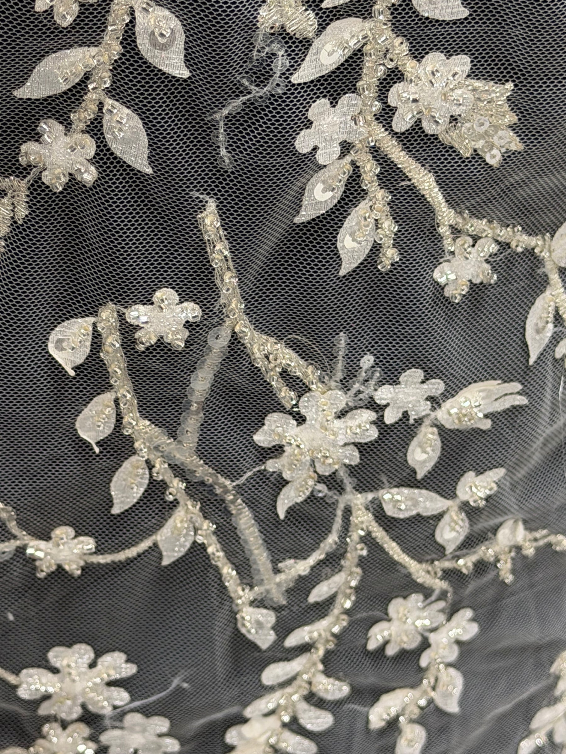 Ivory/Silver Embroidered Lace - EB1073