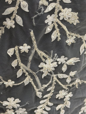 Ivory/Silver Embroidered Lace - EB1073