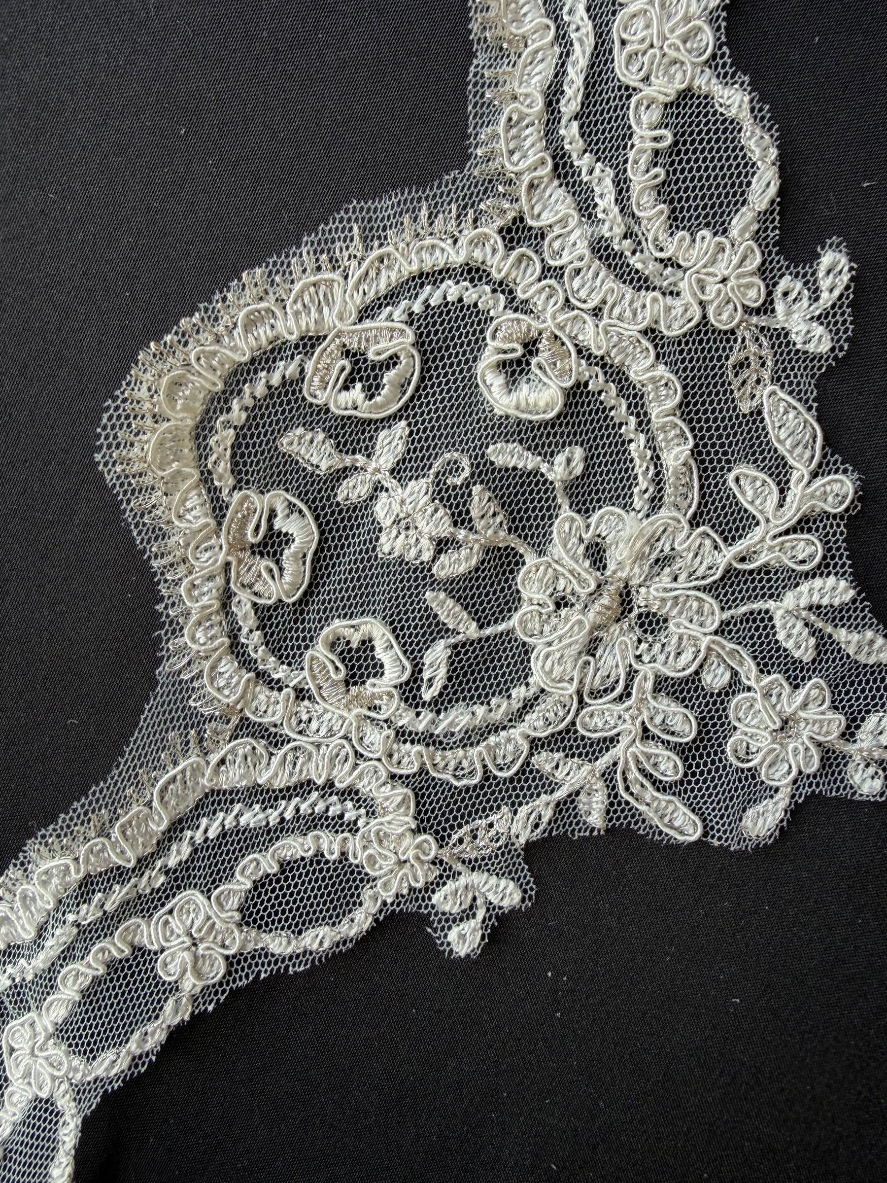Ivory with Silver Embroidered Lace Trim - T298