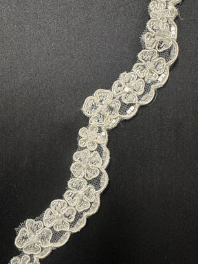 Ivory Beaded and Corded Lace Trim - T 457 (CF)