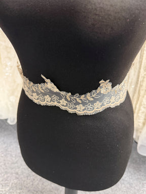 Ivory and Champagne Embroidered Lace Trim - T53