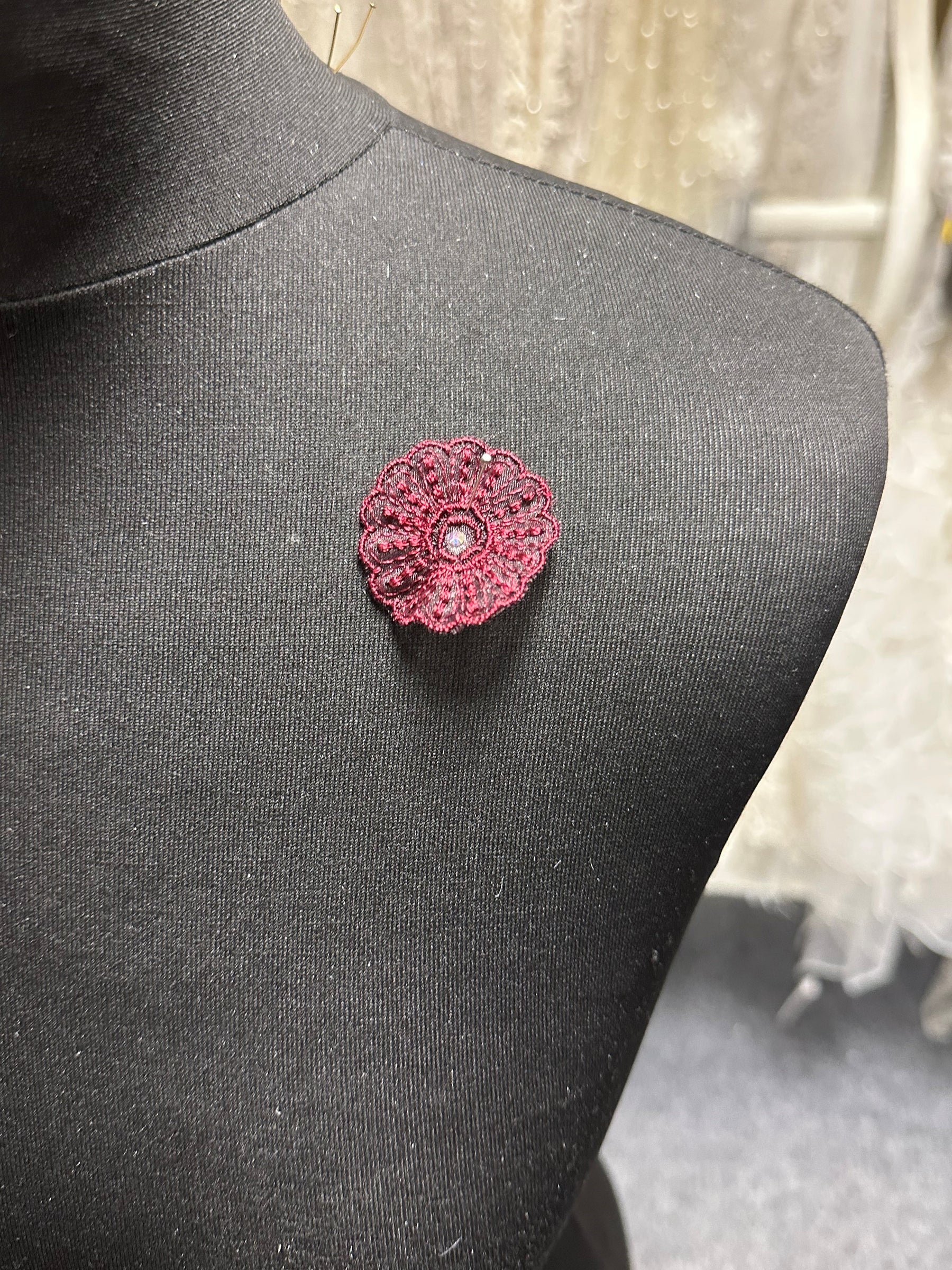 Burgundy Irridescent Lace Applique - Alarm