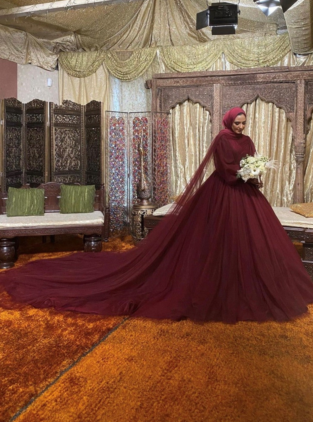burgundy tulle wedding dress Plus Size Vintage Bridal Gown: Burgundy Tulle Ball... From Linda_wedding, $233