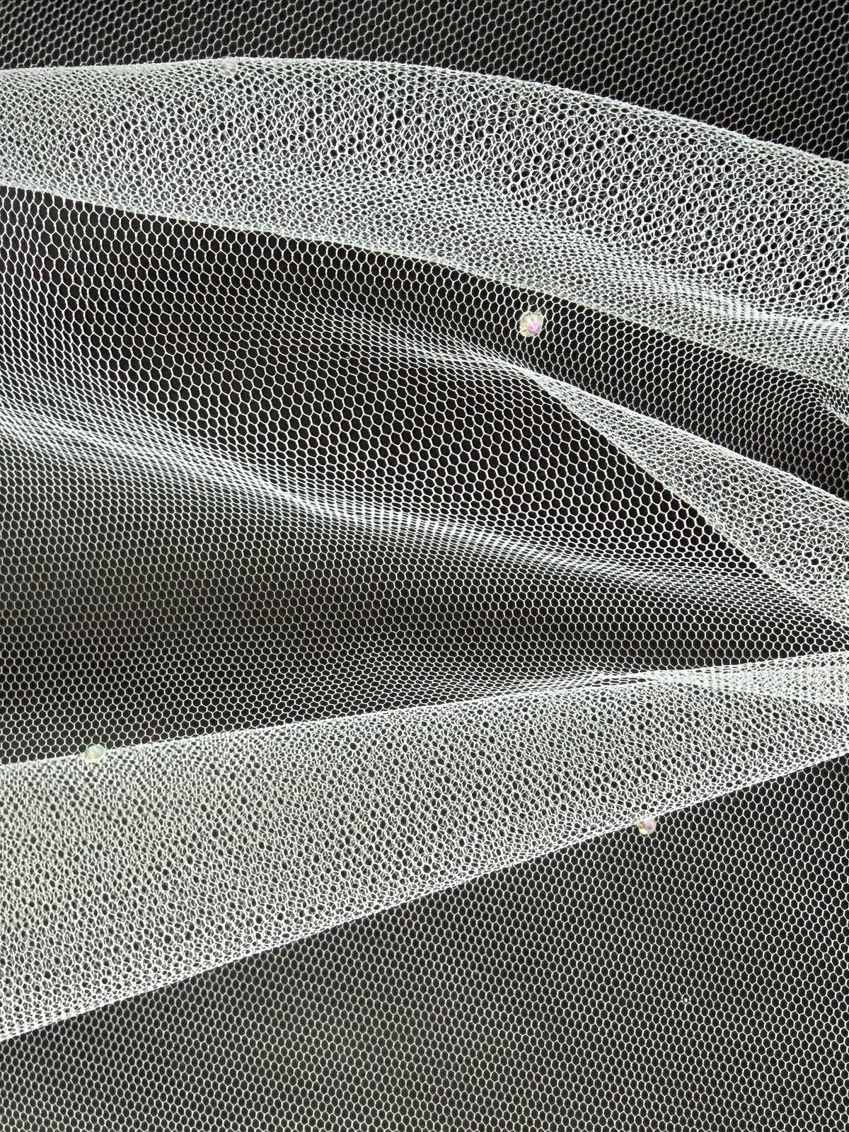 White Diamanté Embellished Tulle - Crystal Victoria (CF)