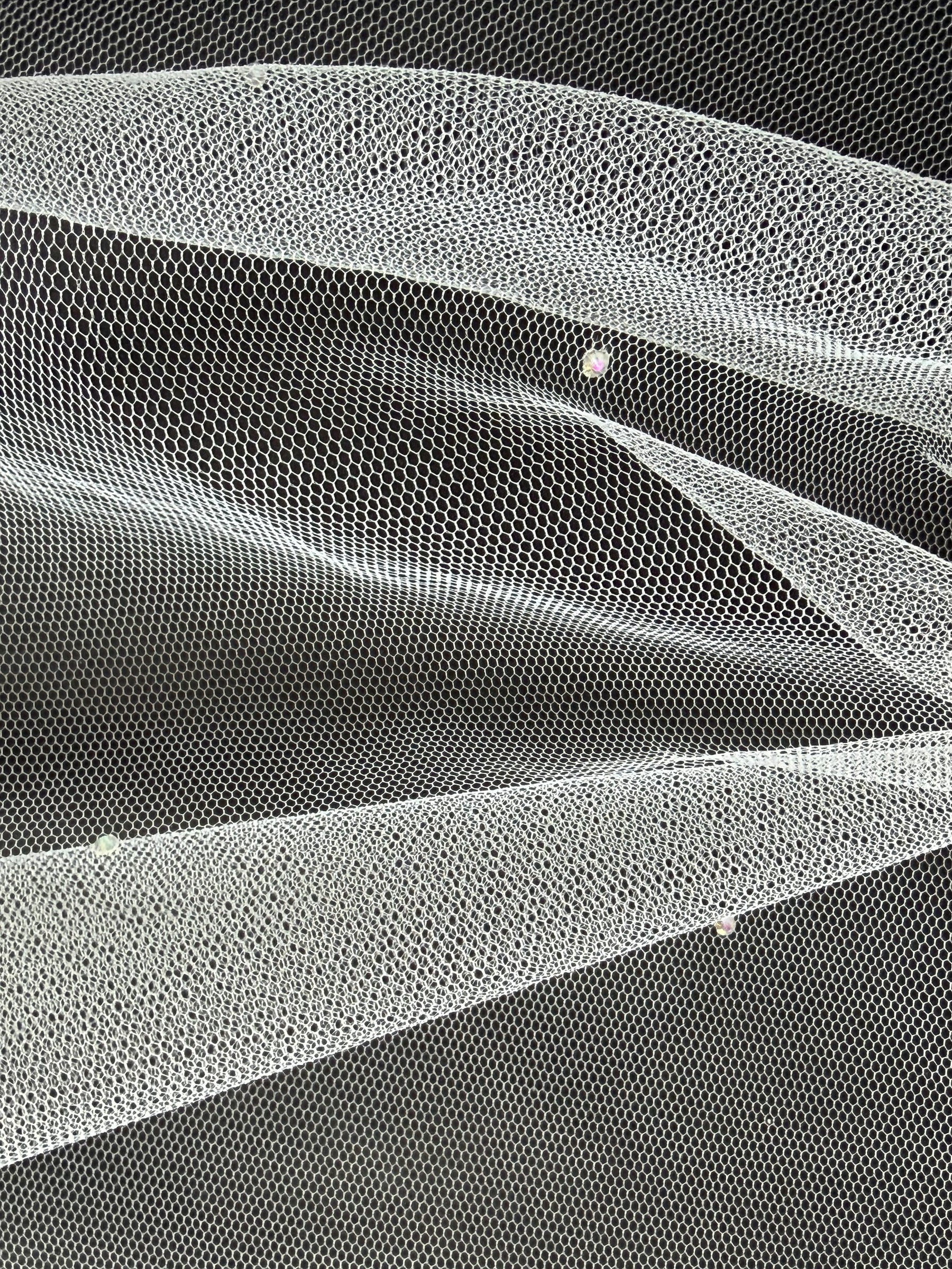 White Diamanté Embellished Tulle - Crystal Victoria (CF)