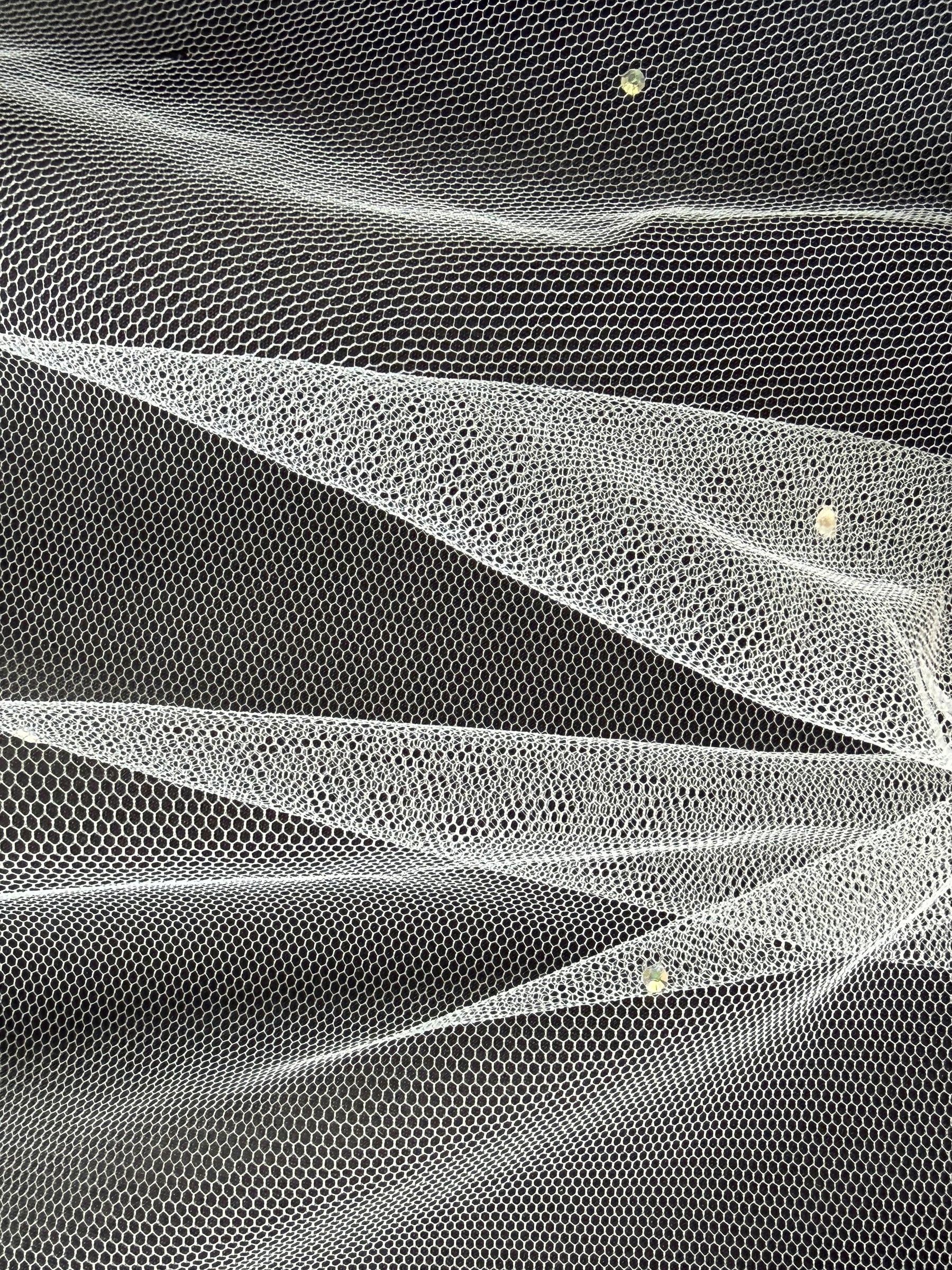 White Diamanté Embellished Tulle - Crystal Victoria (CF)