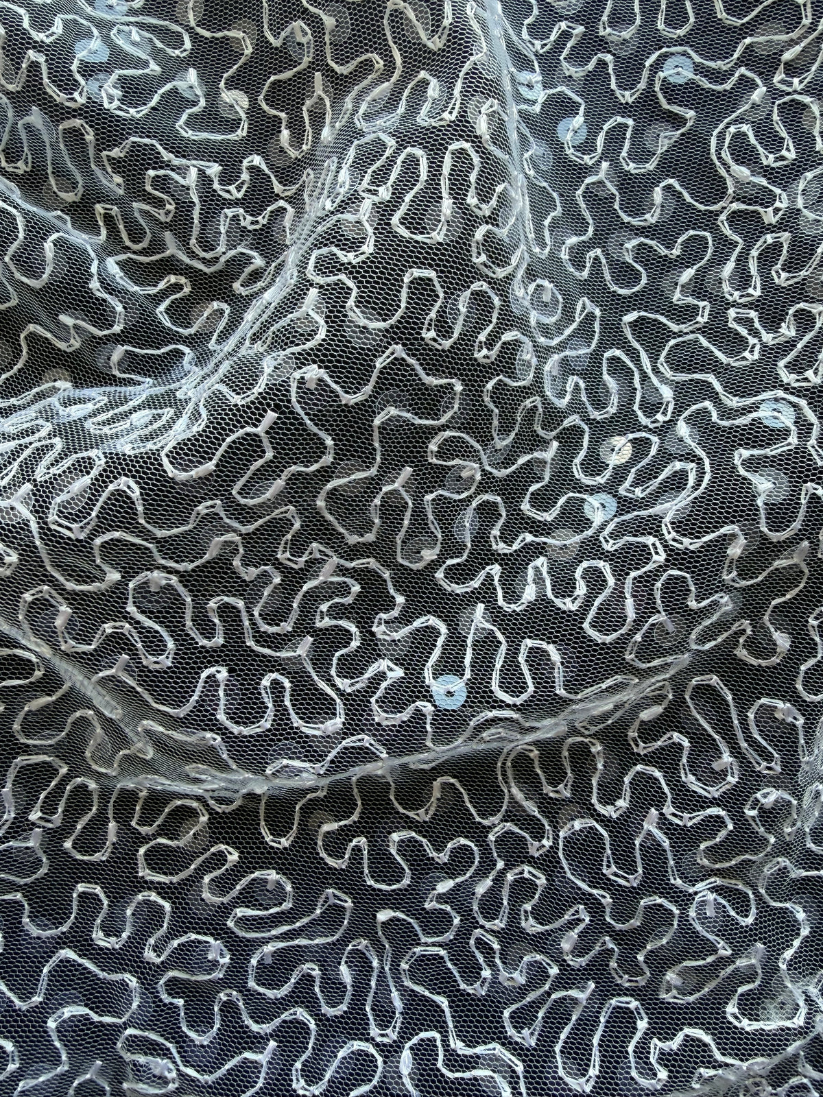 White Embroidered Sequin Tulle – EB3001