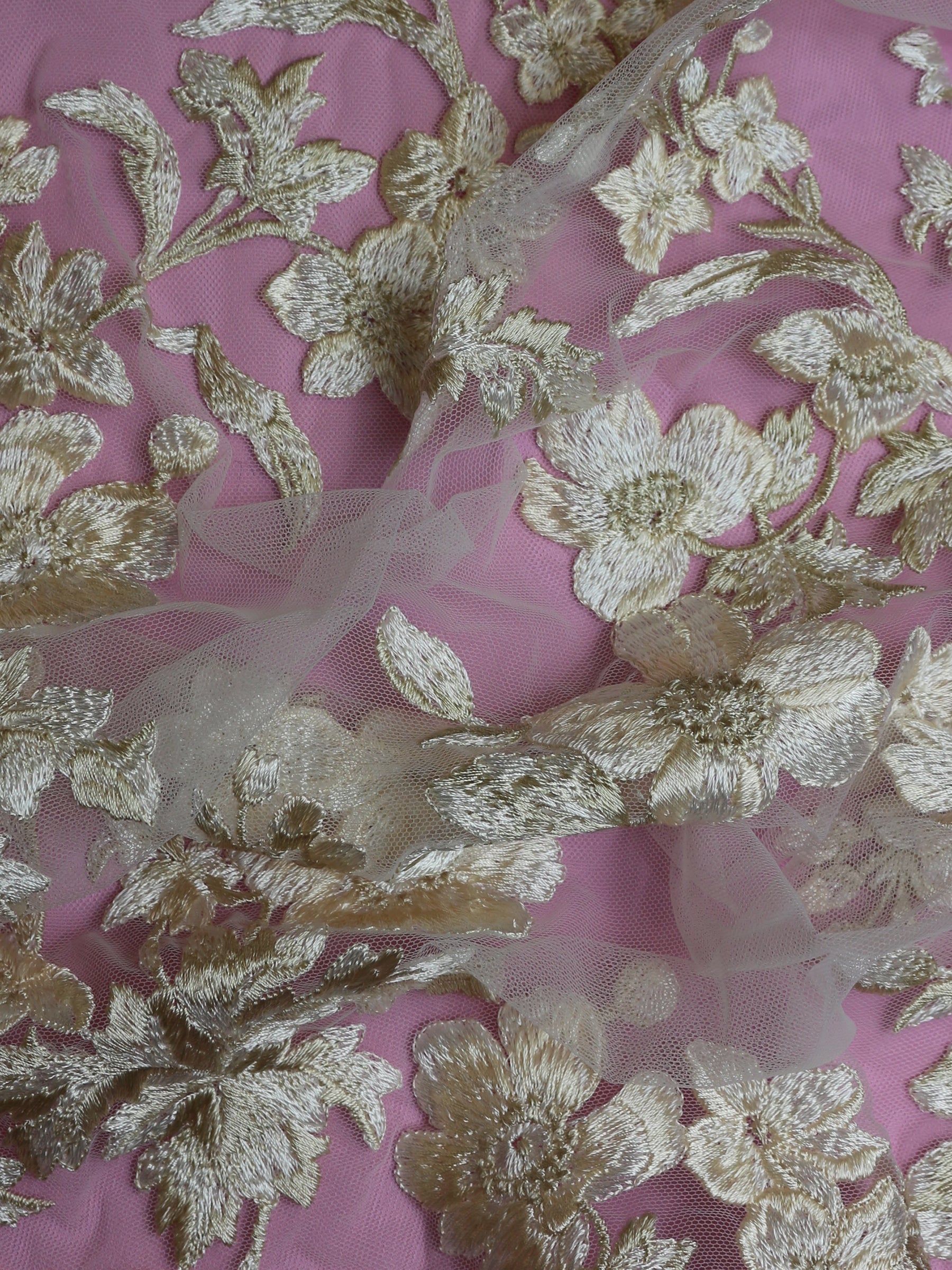 Champagne Embroidered Flower Lace - Aldira