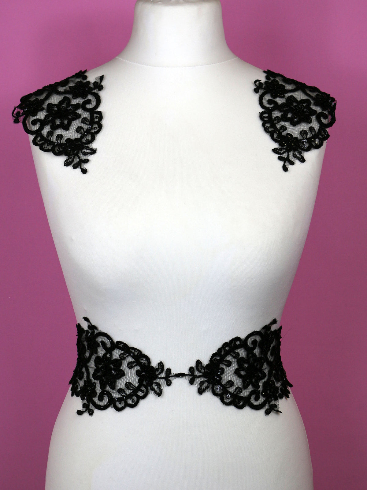 Black Beaded and Corded Lace Appliques - Alexandra