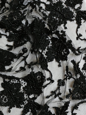 Black Hand Beaded Chantilly Lace - Brandy