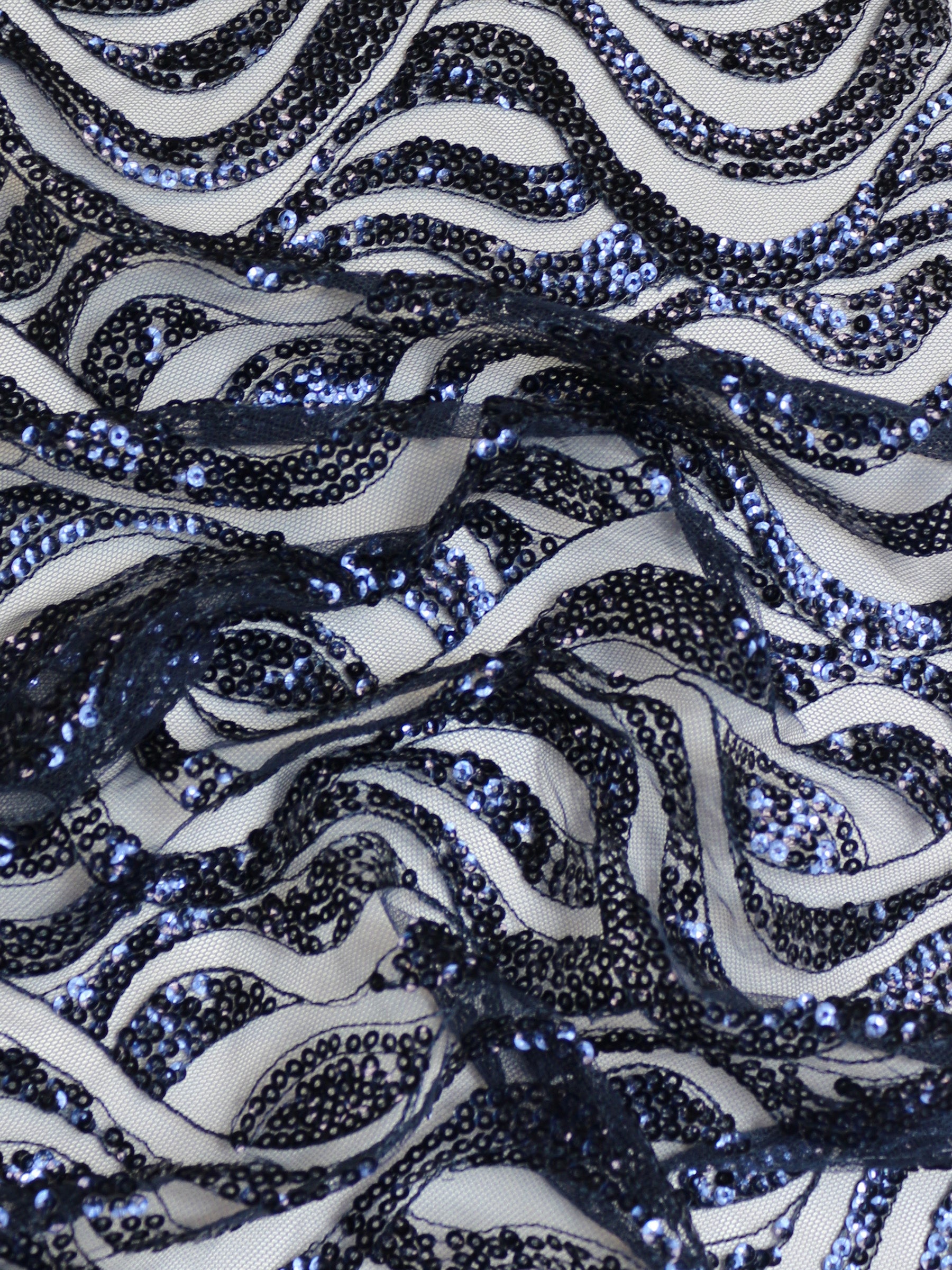 Navy Blue Sequinned Lace - Cerys