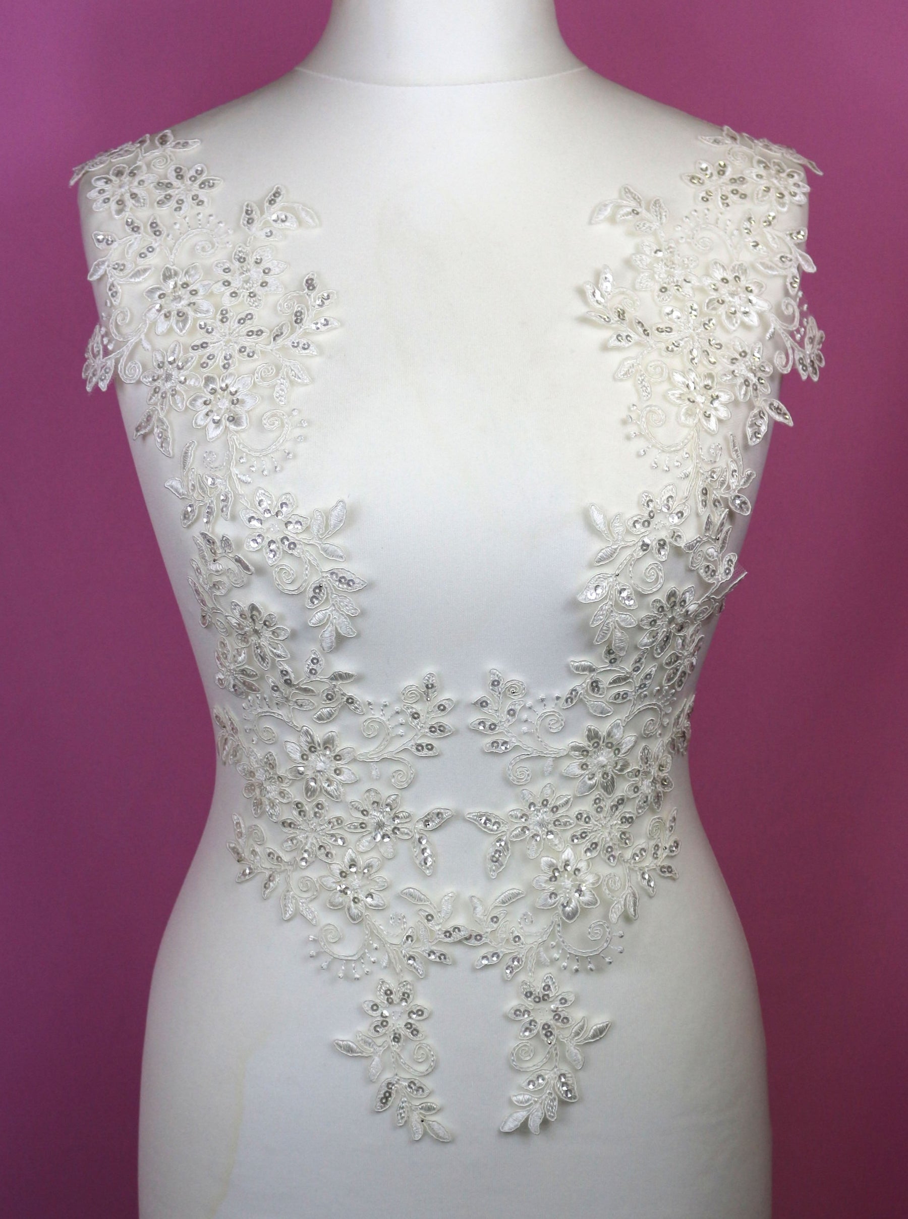 Ivory Sequinned Lace Appliques - Erica
