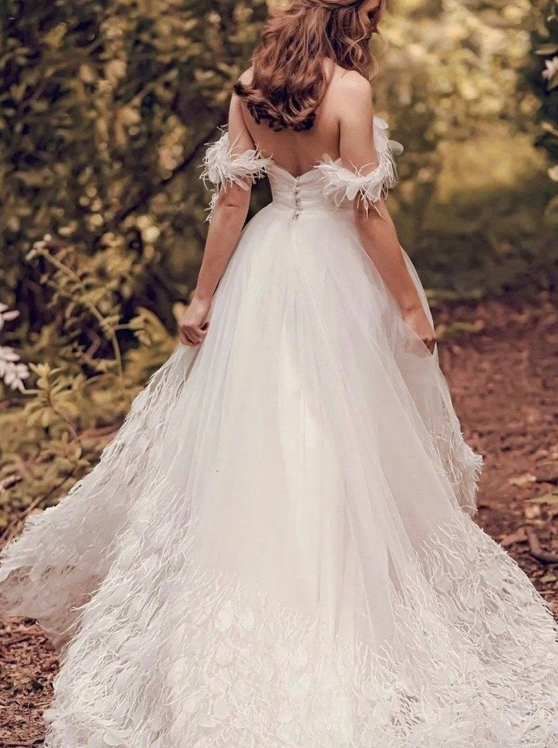 bridal dress with feathers Ivory Feather Tulle