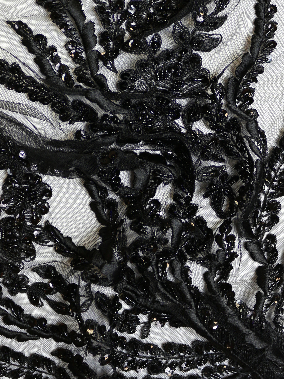 Black Embroidered Net Fabric Embellished With Black Sequins 