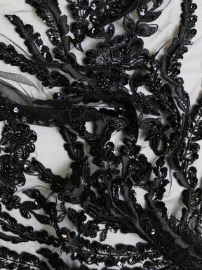 Black Beaded Embroidery Lace - Fleur