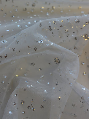 Ivory Stretch Tulle with Silver Glitter Decoration – Paragon
