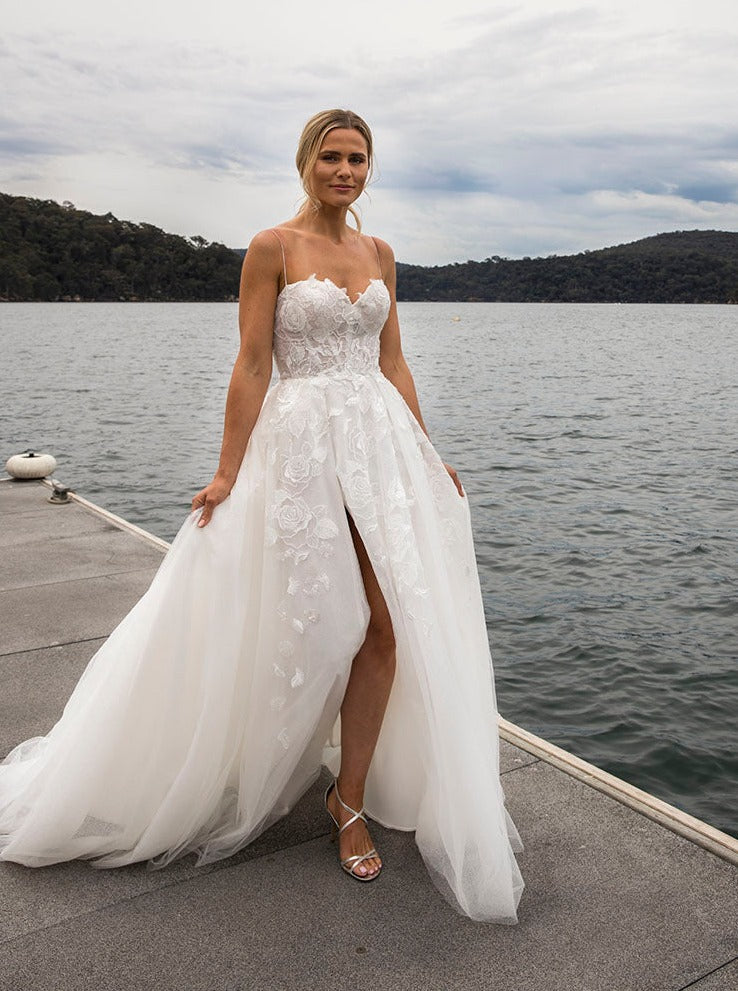 lace bardot wedding dress Etoile | Bridal by Viper - Bardot