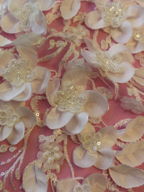 Ivory Beaded 3D Lace - Daranka