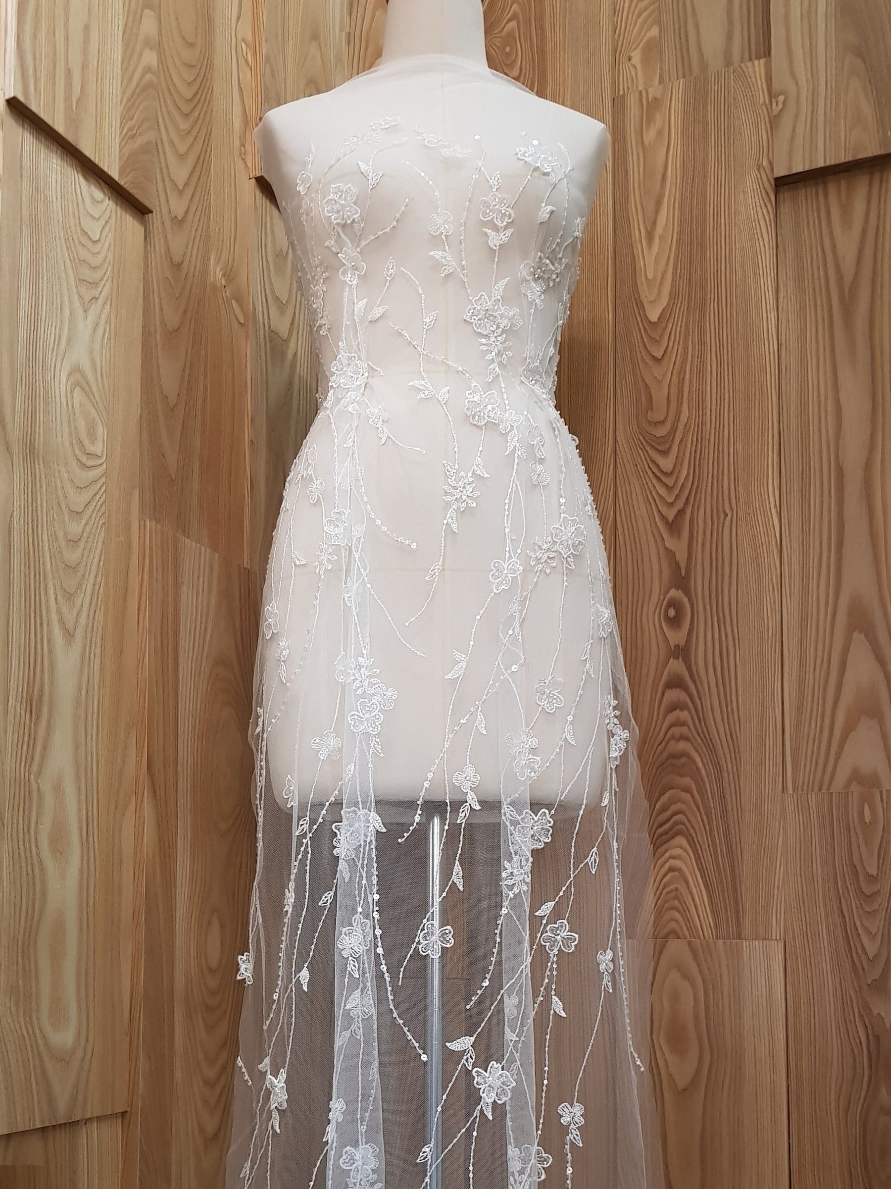 Ivory Beaded Embroidered Lace - Corleone