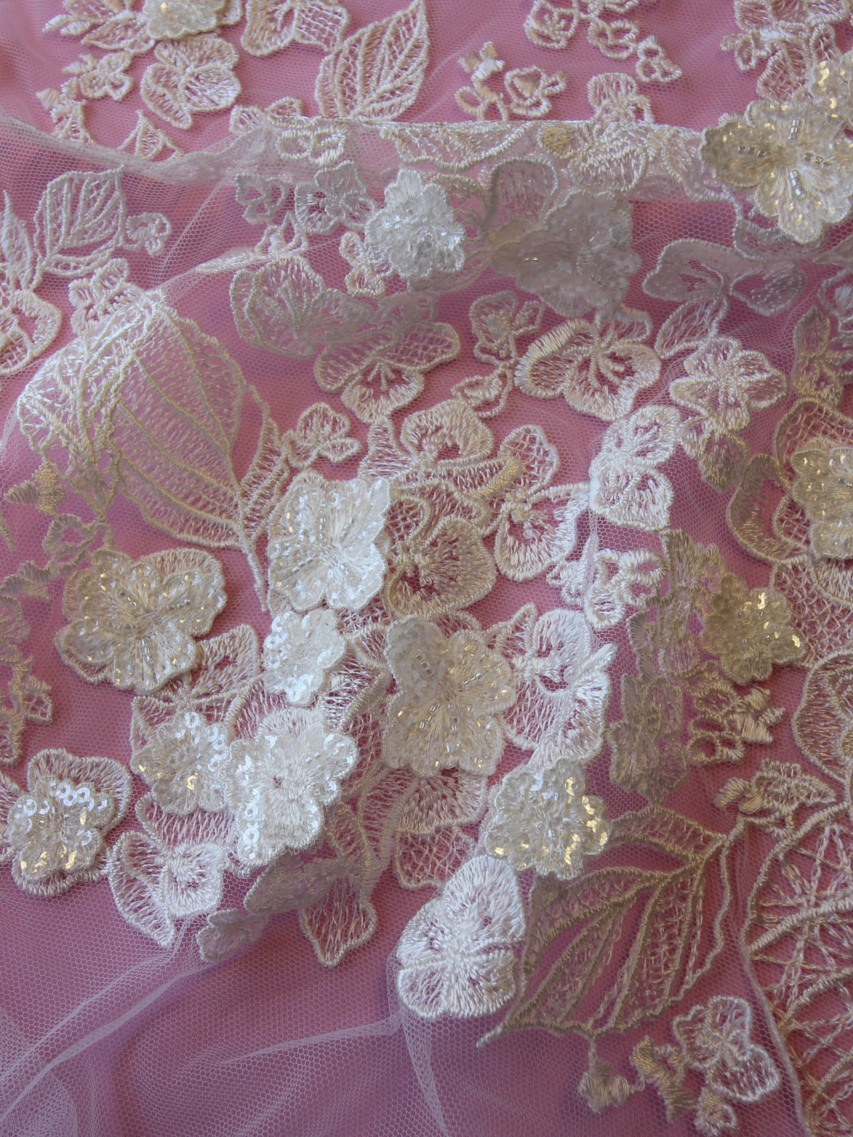 Ivory 3D Embroidered Lace - Hunter