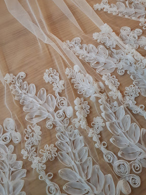 Ivory 3D Lace Trimmed Tulle - Finty