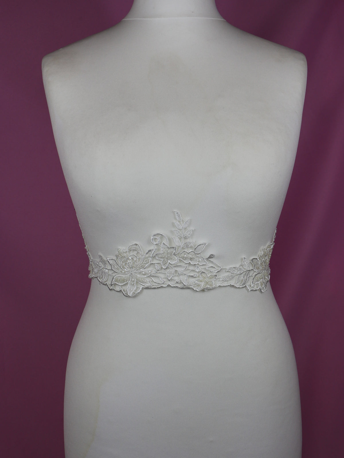 Ivory Embroidered Lace Trim with Beading - Kimberley