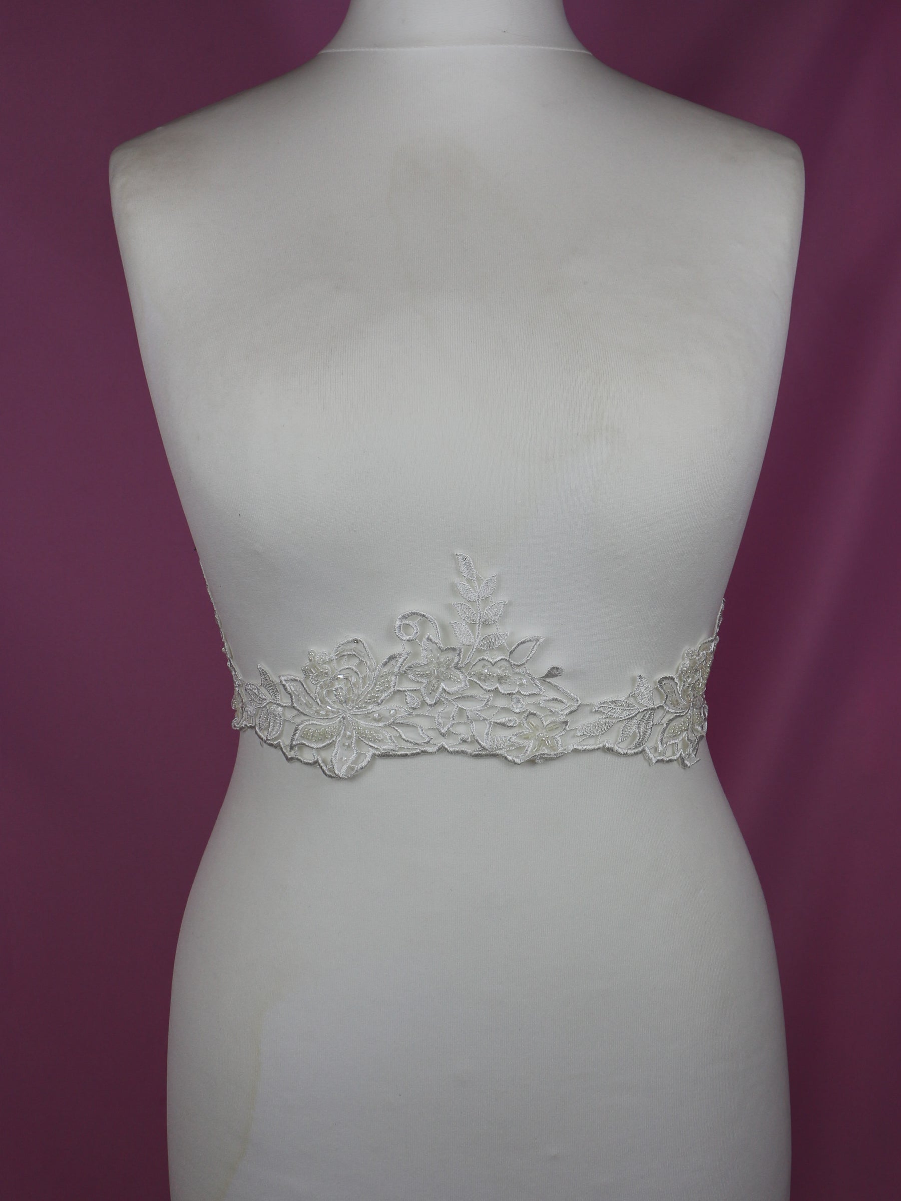 Ivory Embroidered Lace Trim with Beading - Kimberley