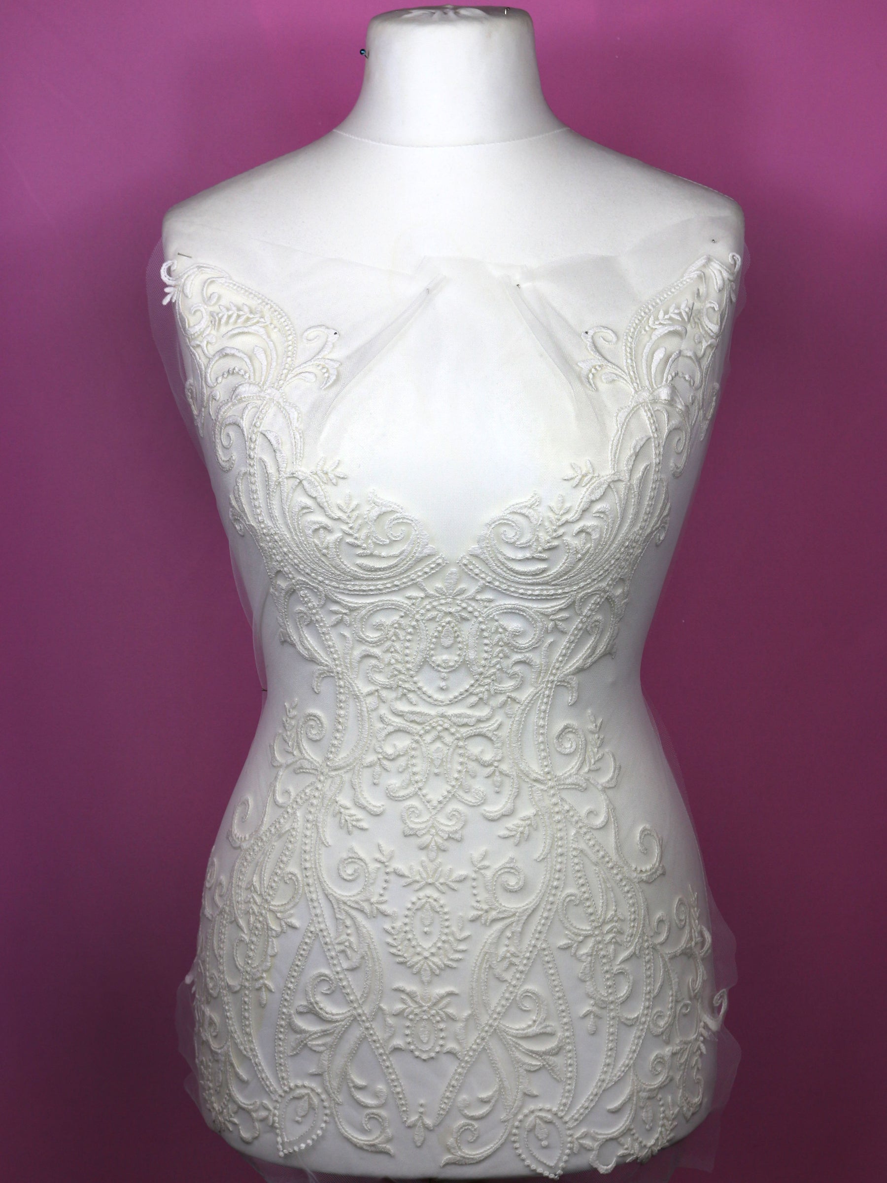 Luxurious Embroidered Ivory Bridal Lace Applique with Dimensional