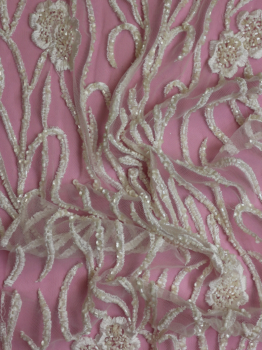 Ivory Hand Beaded Lace  - Nabeela