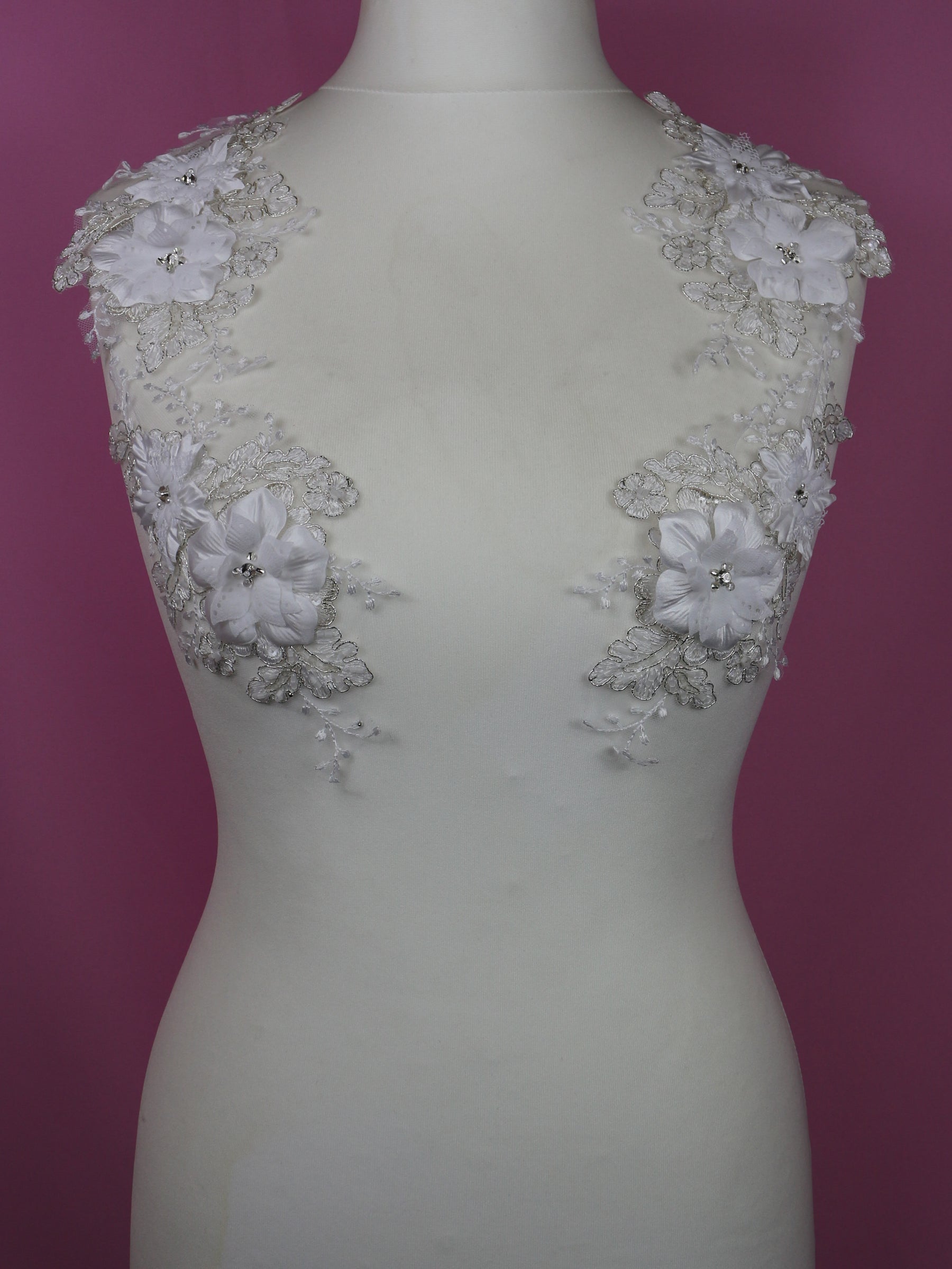 White Beaded Flower Lace Appliques - Naomi