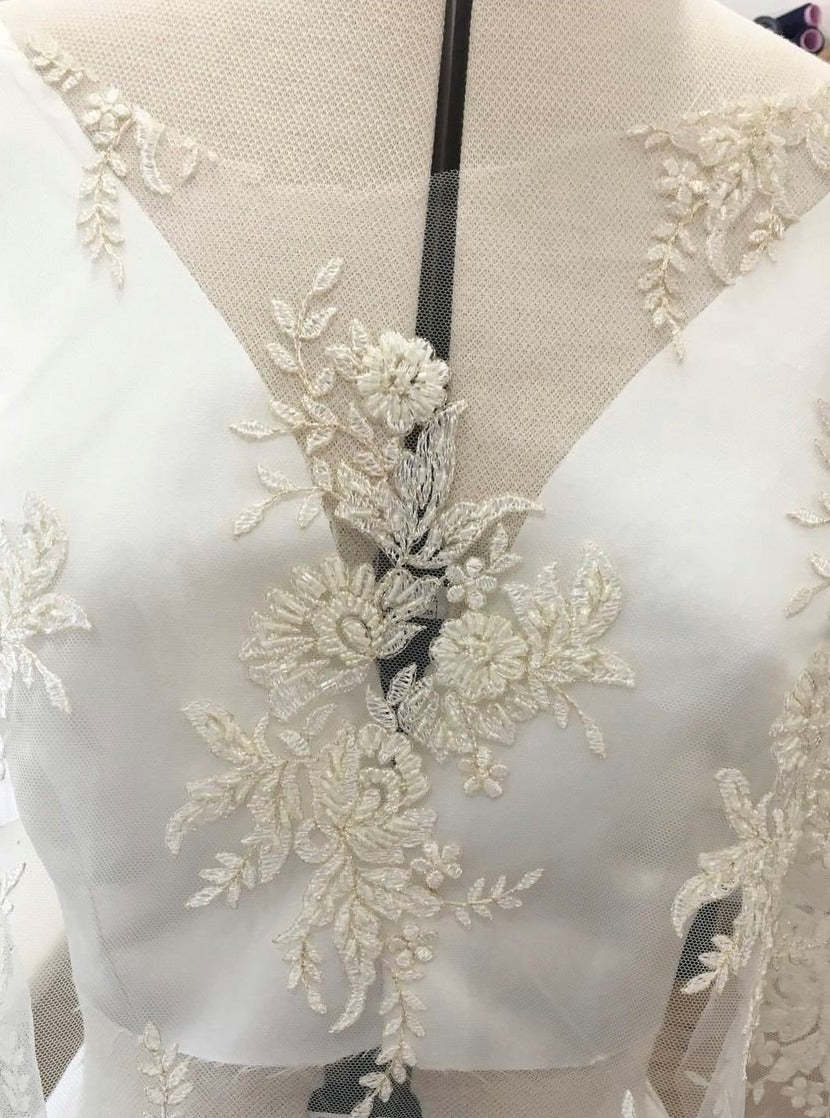 Ivory Beaded Lace Appliques - Nicole Ivory Beaded Lace Appliques - Nicole