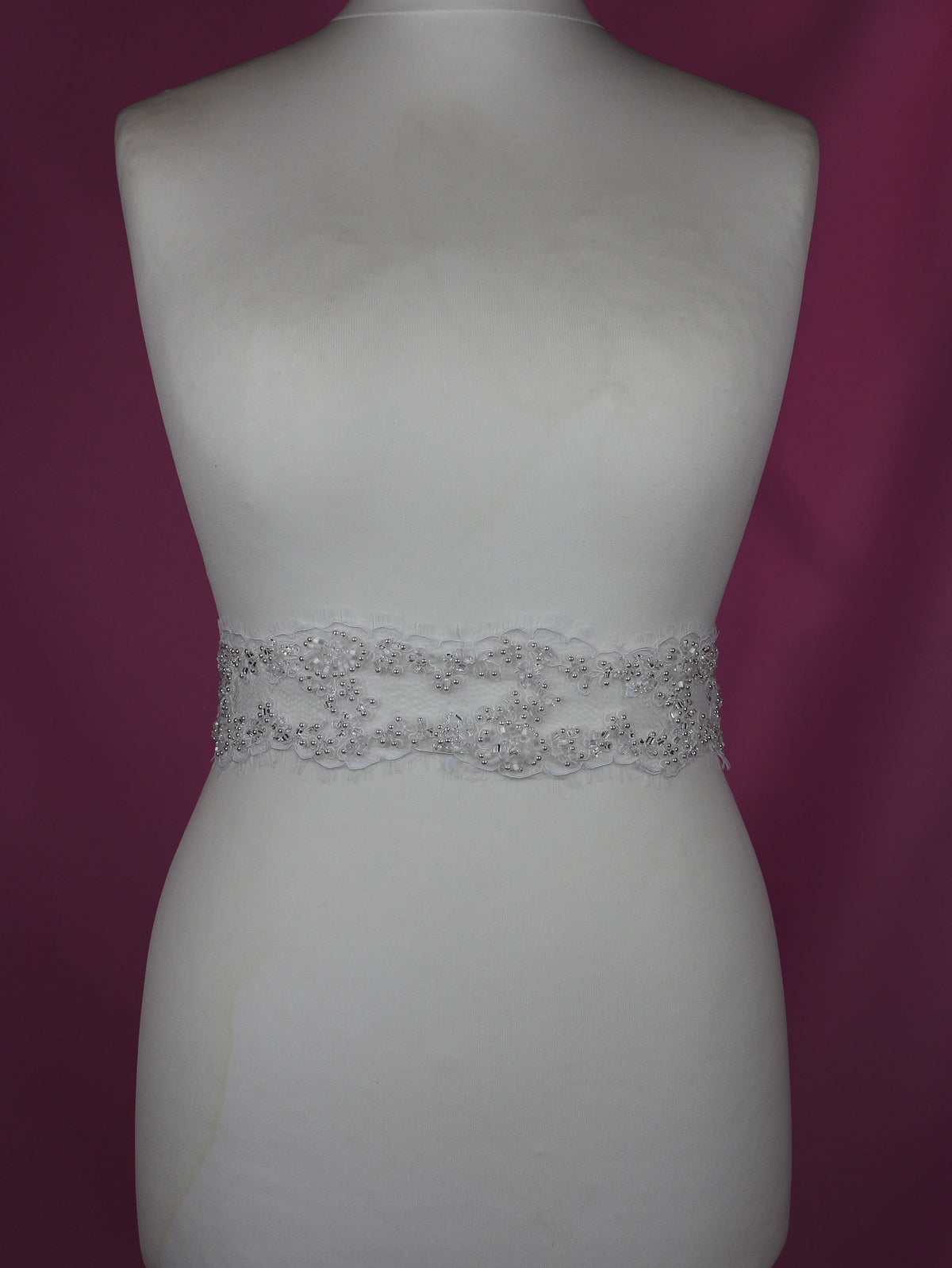 White Beaded & Corded Lace Trim - Omega