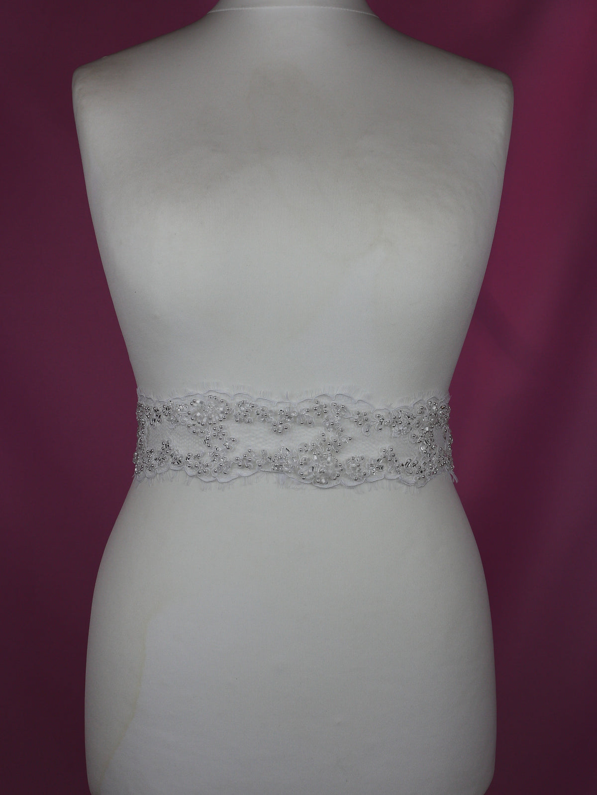 White Beaded & Corded Lace Trim - Omega