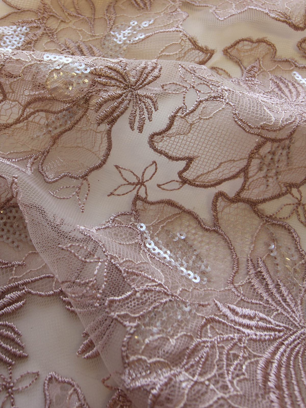 Pink Sequinned Embroidery Lace - Palma