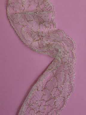 Ivory Chantilly Metallic Lace Trim - Priscilla