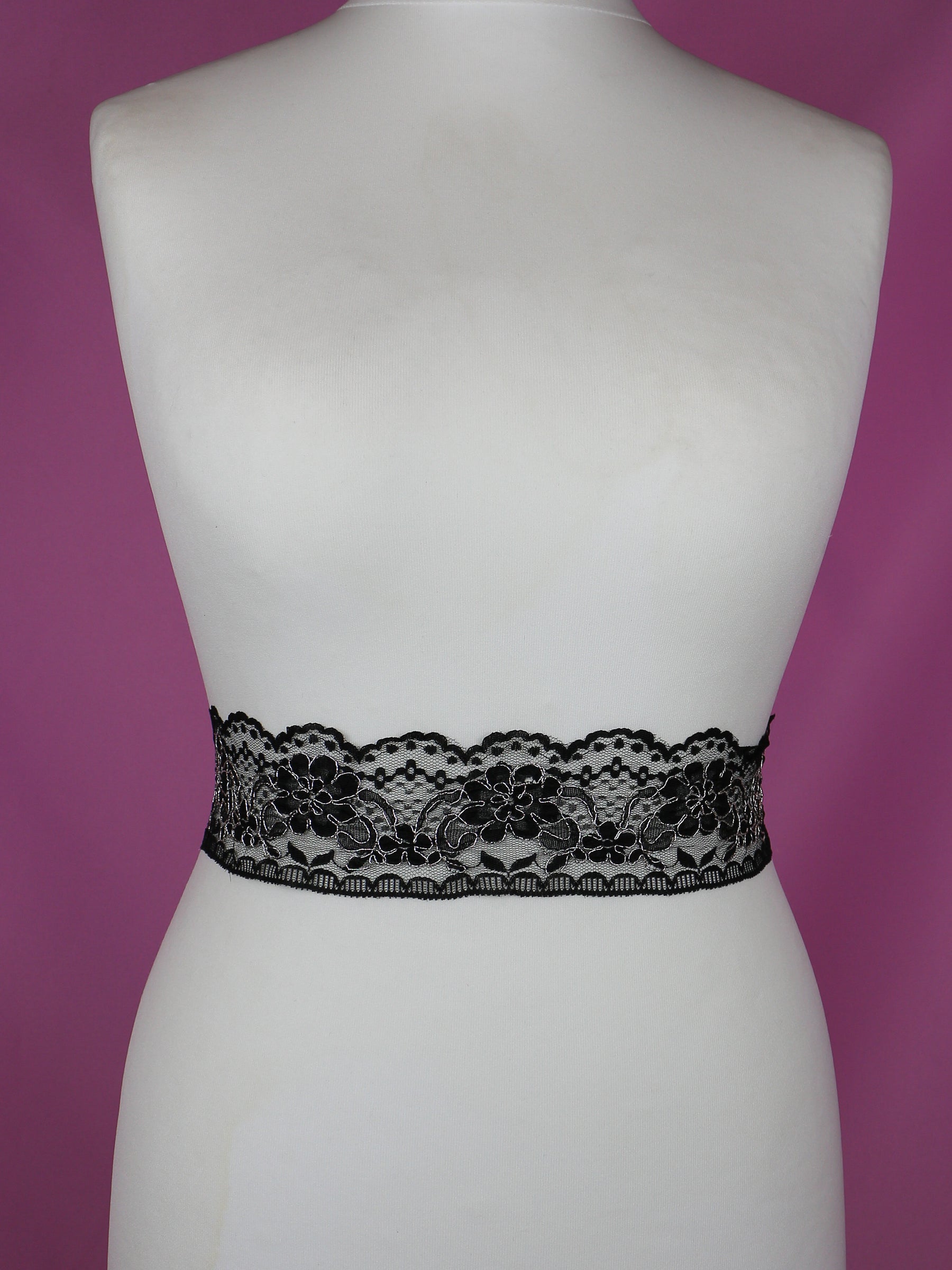 Black Corded Lace Trim - Silvano