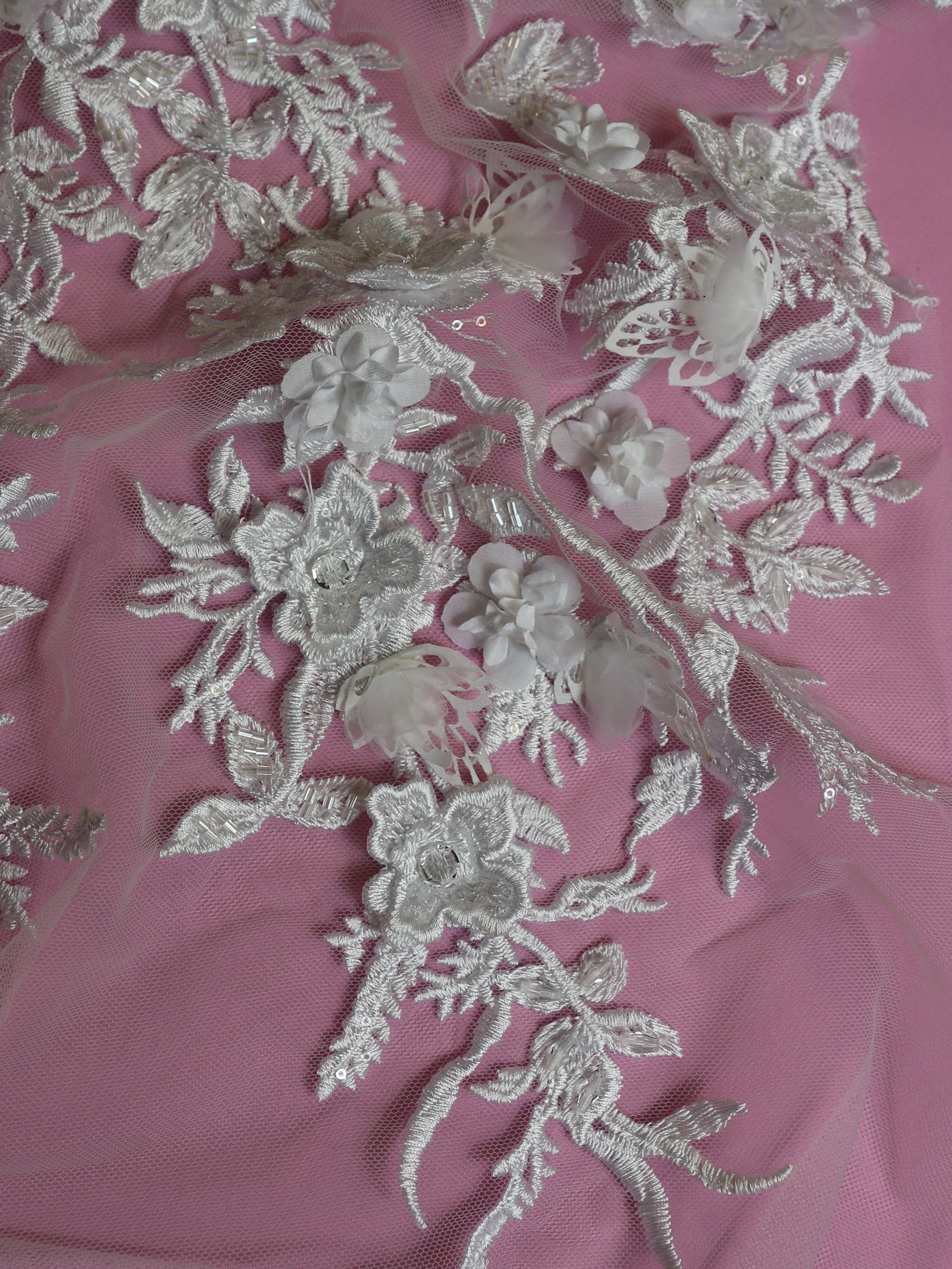 White Embroidered 3D Lace - Abiona