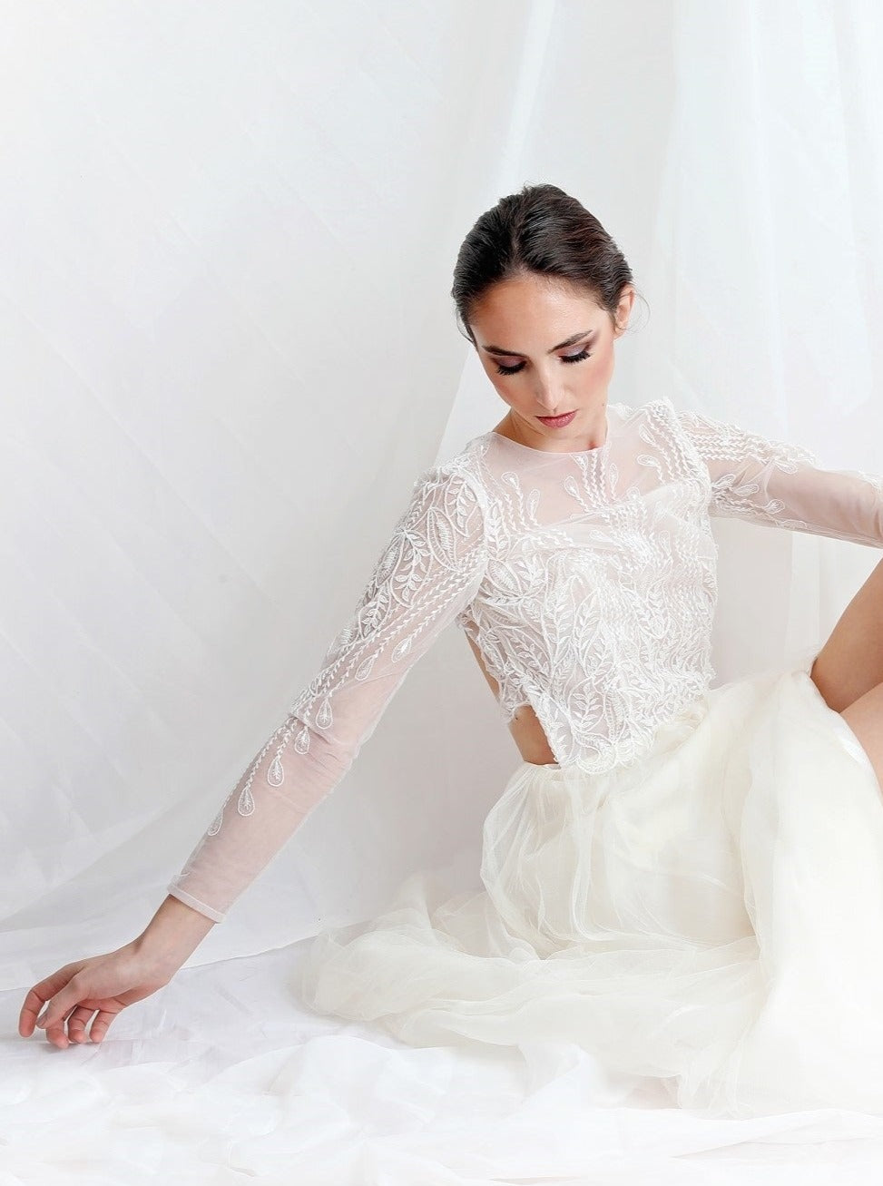 Ivory Lace Trimmed Tulle - Saigon