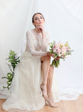 Ivory Lace Trimmed Tulle - Saigon
