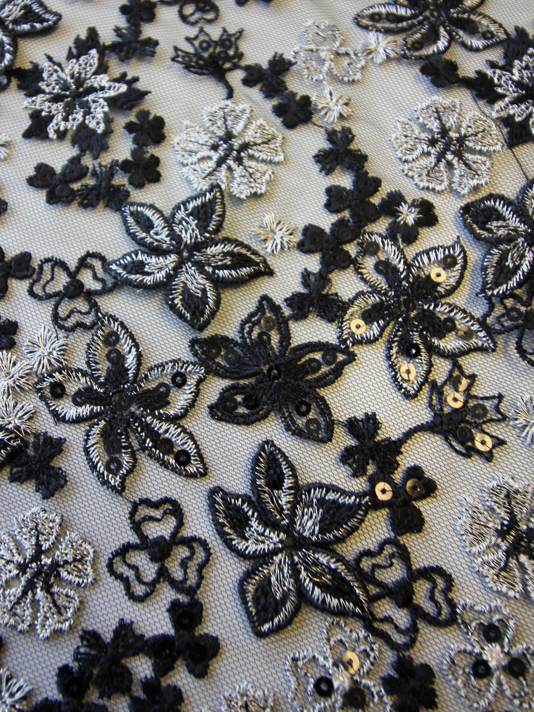 Black & Silver Embroidered Lace - Ernestine
