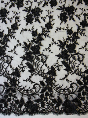 Black Hand Beaded Chantilly Lace - Brandy