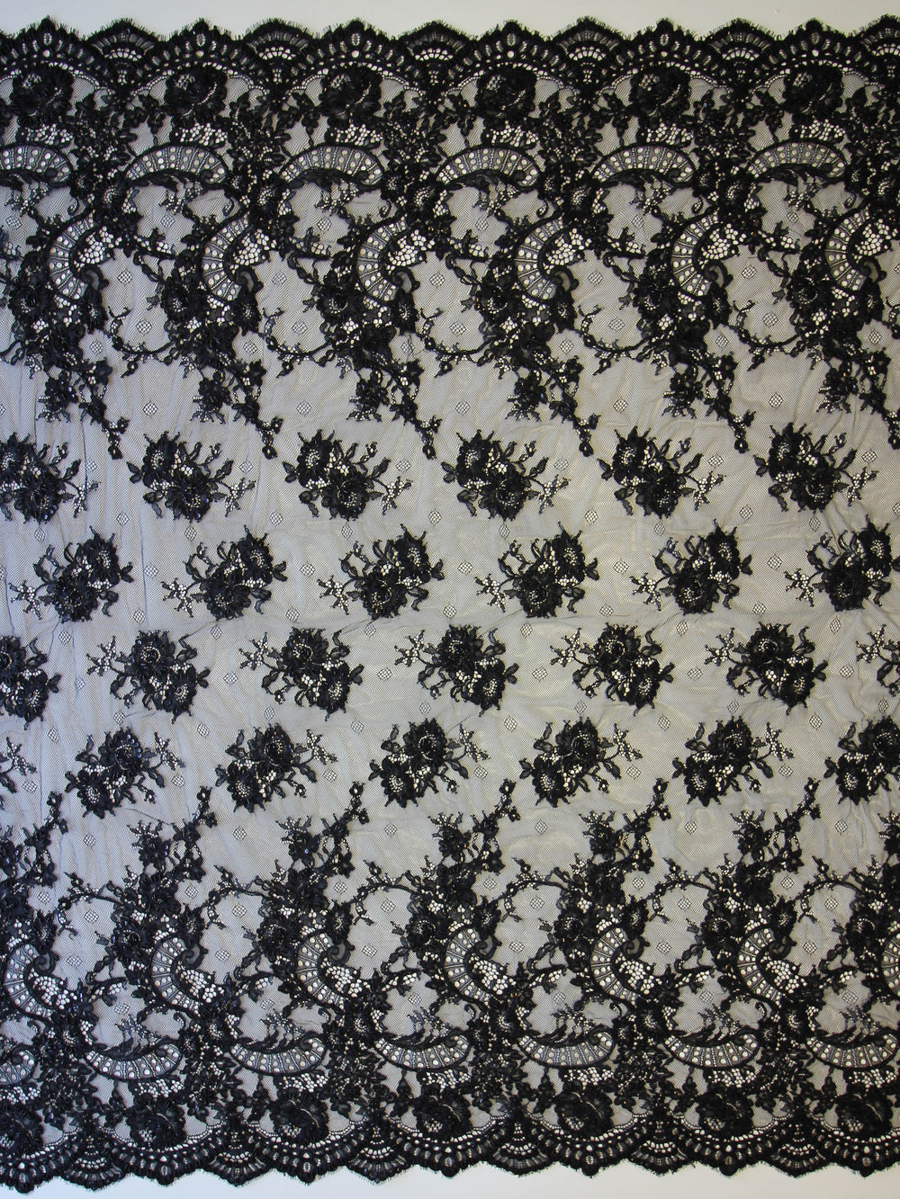 Black Beaded Raschel Lace - Ebony