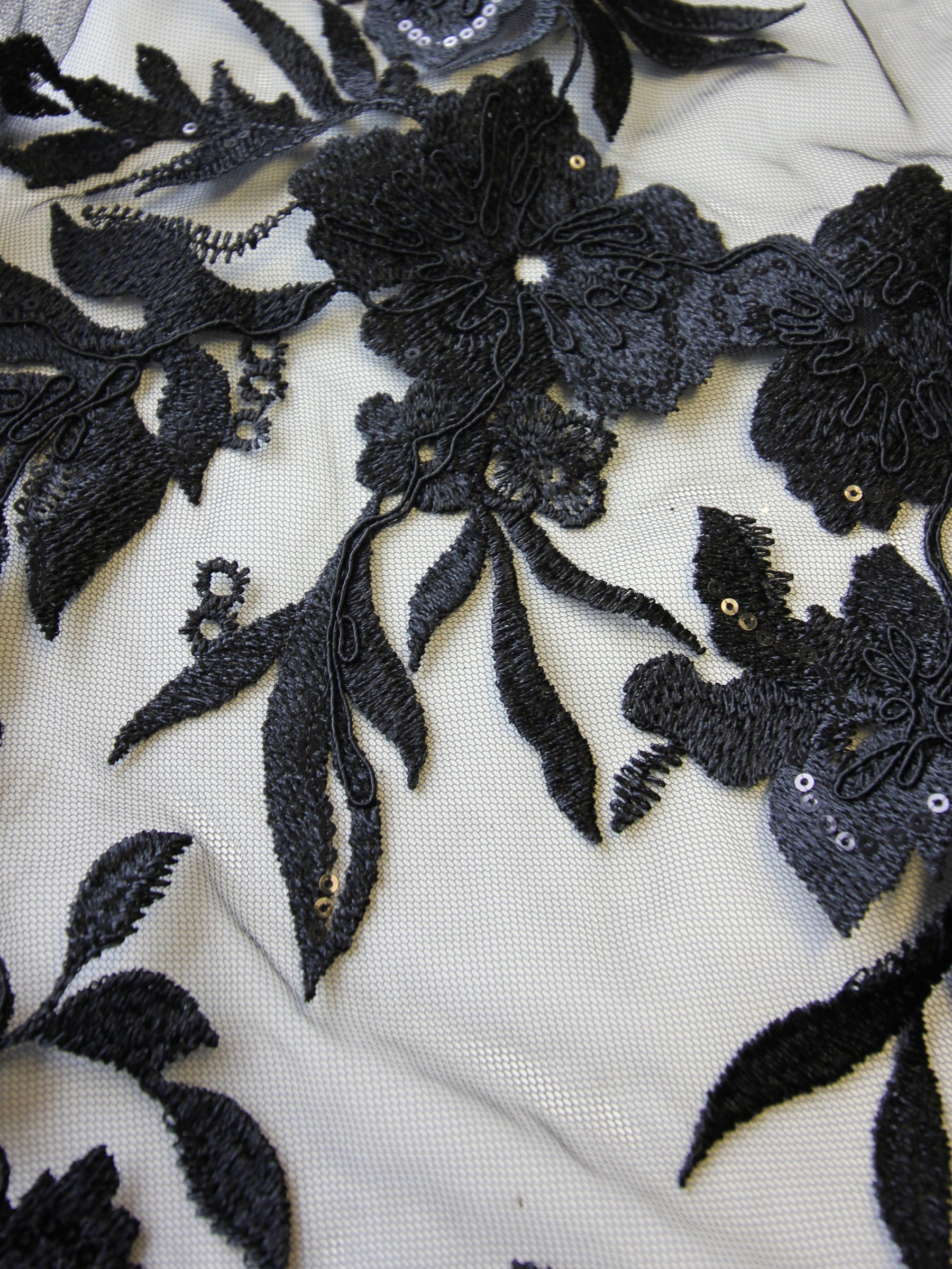 Black Sequinned Embroidery Lace - Gaynor
