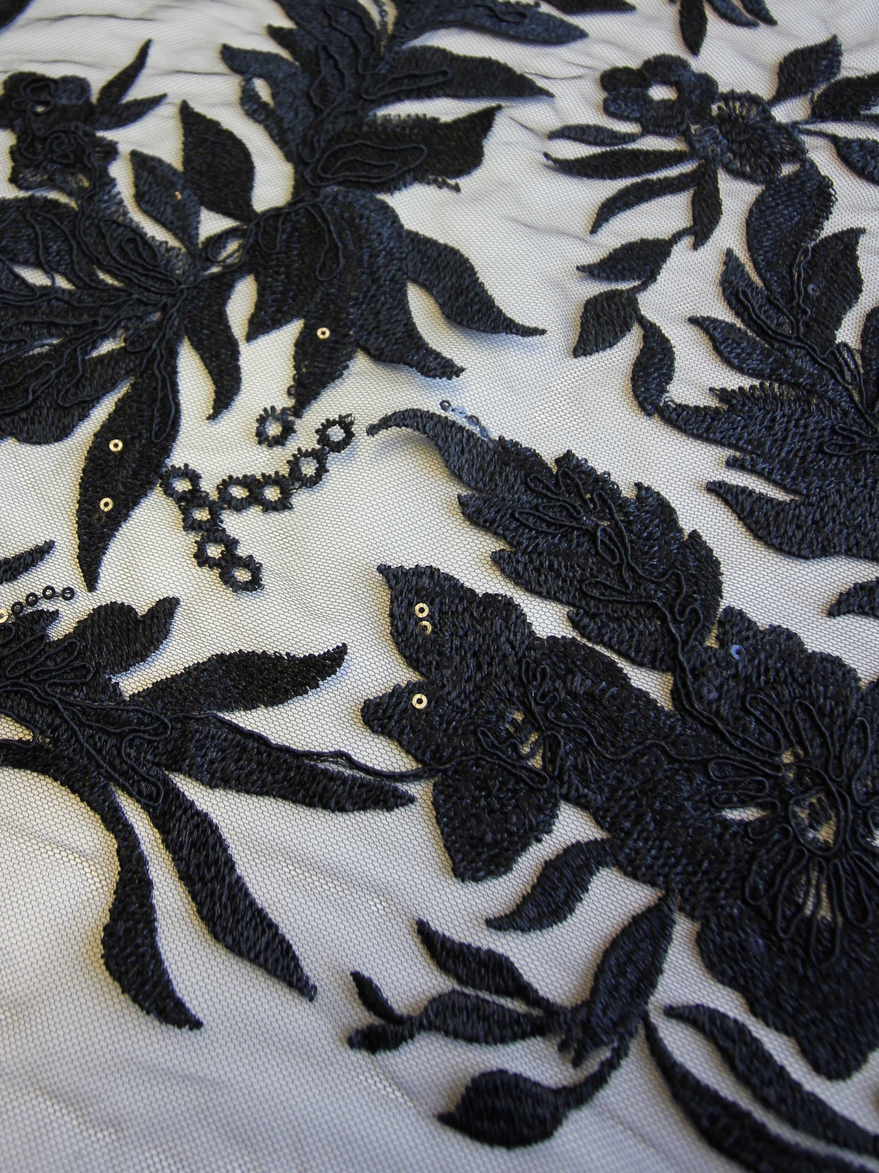 Black Sequinned Embroidery Lace - Gaynor
